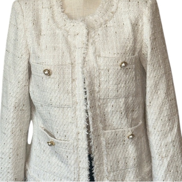 Nanette Lepore Cream & Gold Boucle Tweed Blazer NWT Sz Large - Picture 10 of 12